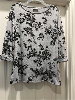 Kim Rogers Gray Top with Black Floral Print